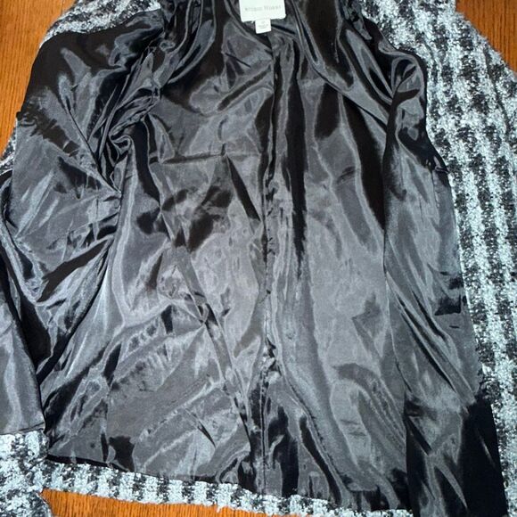 Wool Blend Textured Tweed Jacket Zip Front Black Gray Fringe Trim Women’s 12 – B - Picture 9 of 15